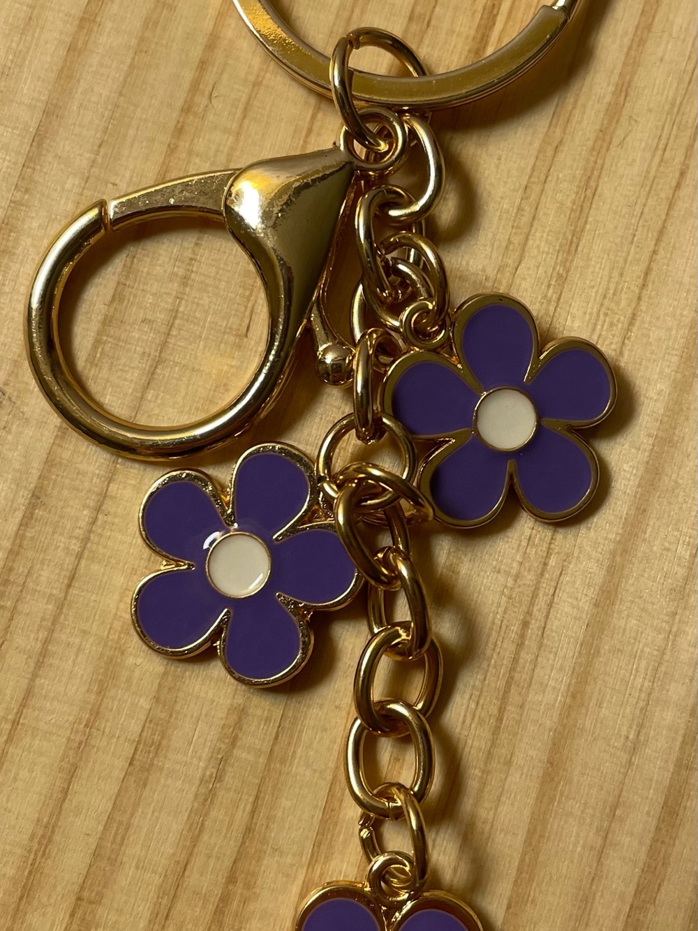 Gold Keychain with Purple Flower Charms